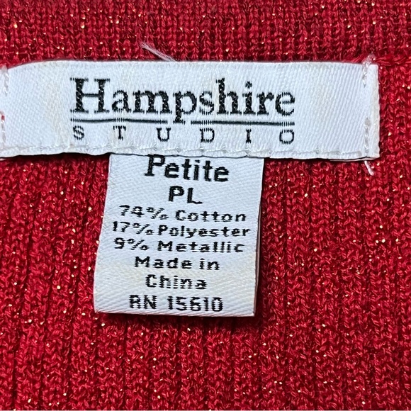 Hampshirite Studio Petite Red Metallic Ribbed Knit Sweater With Sequins PL - Picture 7 of 11
